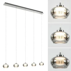 5-Lichts LED eettafelhanglamp smoke glas dimbaar><noscript><img width=