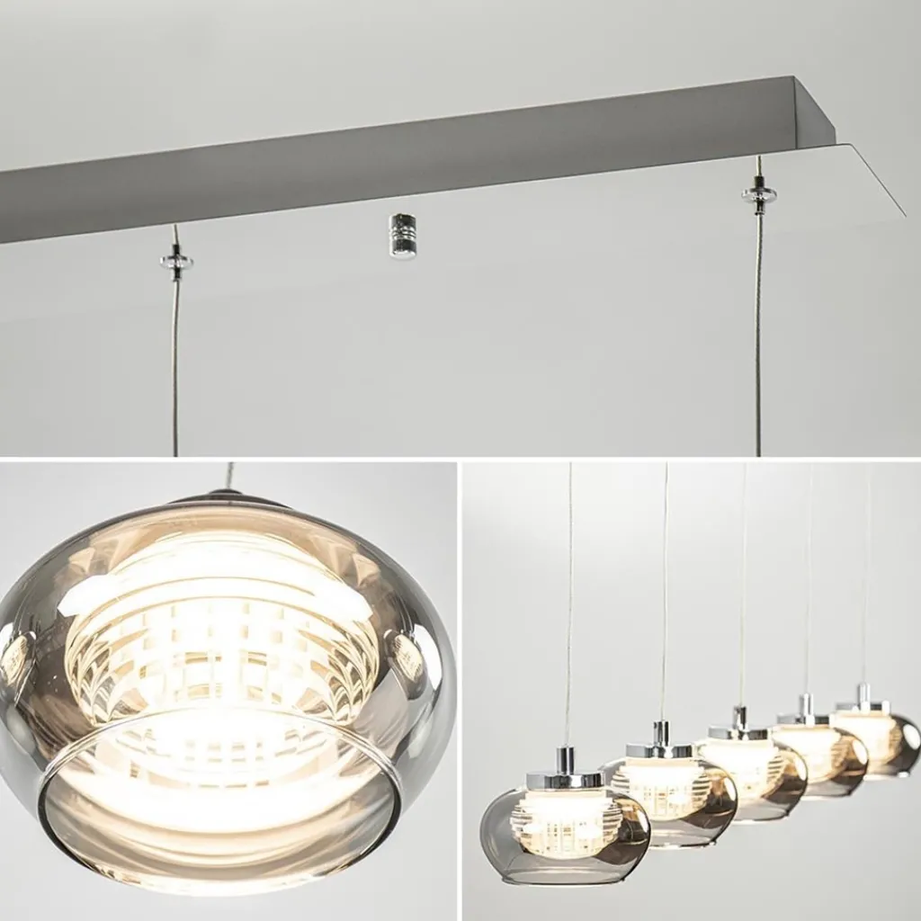 5-Lichts LED eettafelhanglamp smoke glas dimbaar>Straluma New