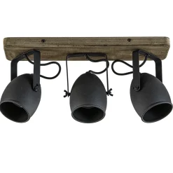 3-Lichts opbouwspot mat zwart met hout>Straluma Flash Sale