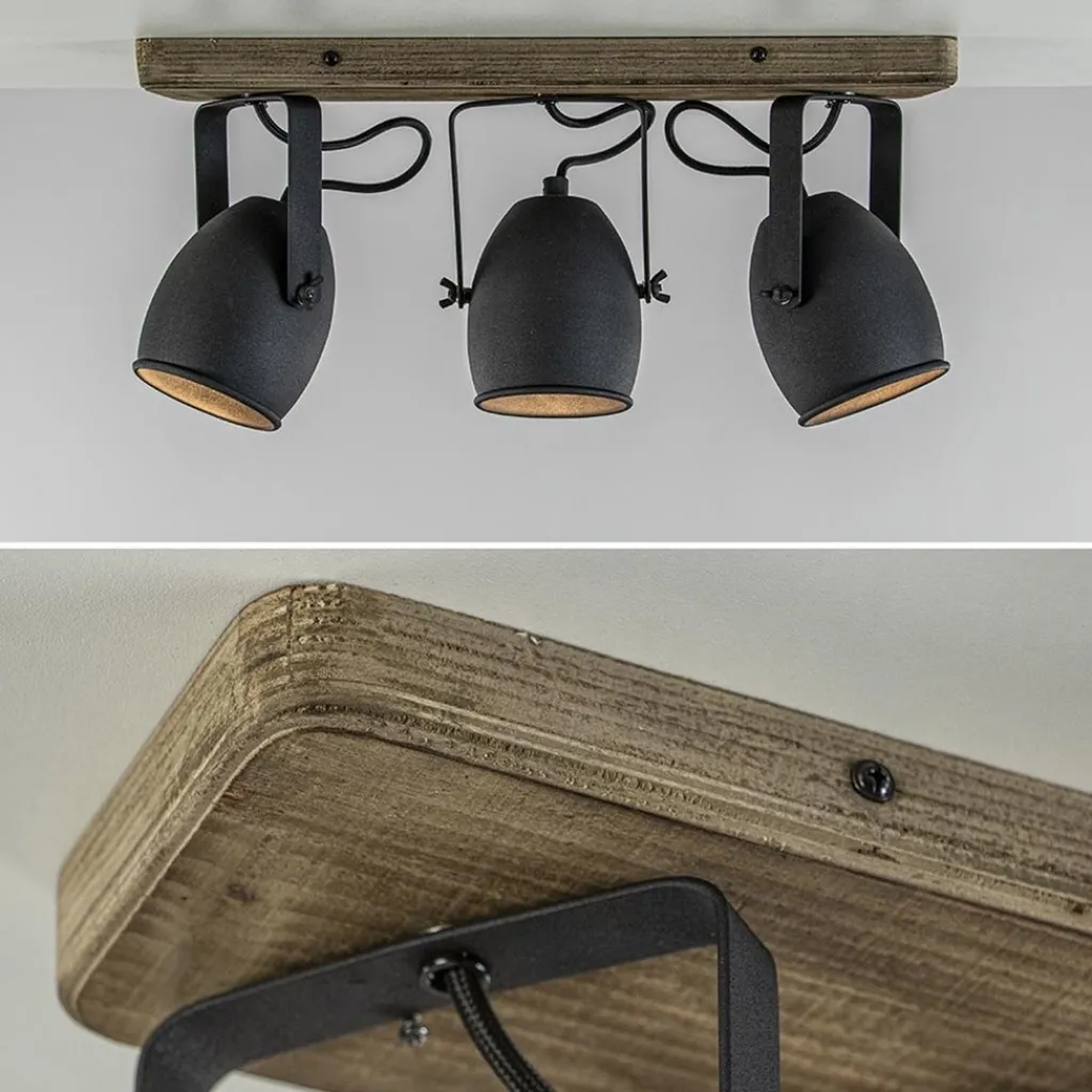 3-Lichts opbouwspot mat zwart met hout>Straluma Flash Sale