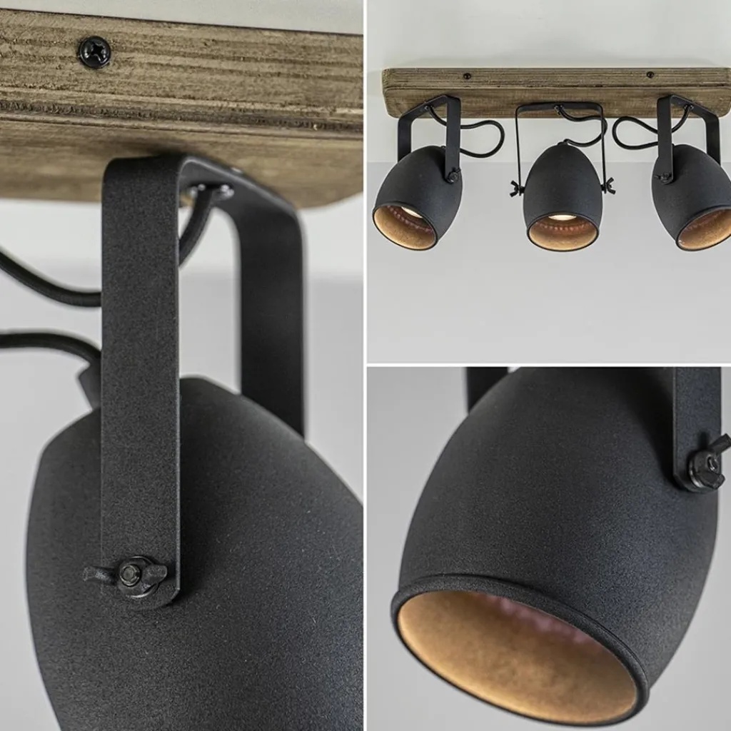 3-Lichts opbouwspot mat zwart met hout>Straluma Flash Sale