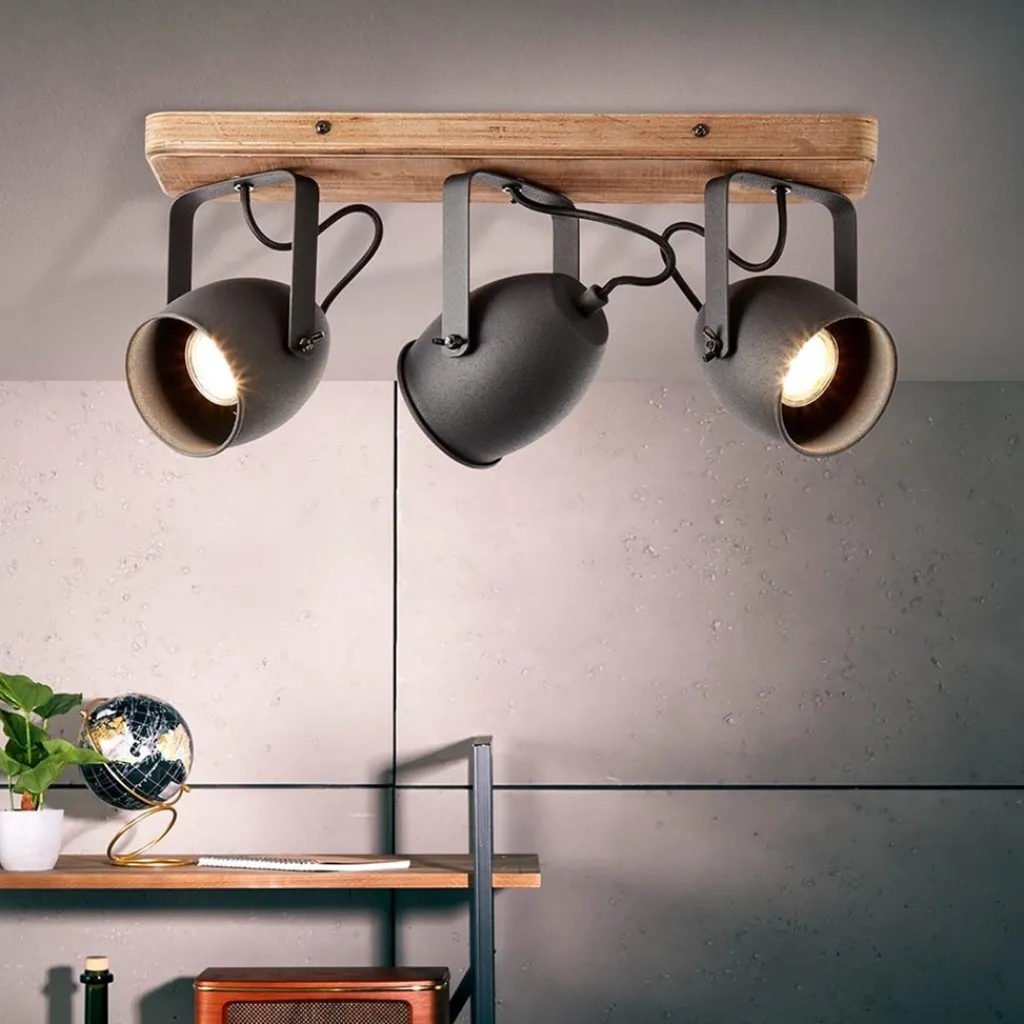 3-Lichts opbouwspot mat zwart met hout>Straluma Flash Sale