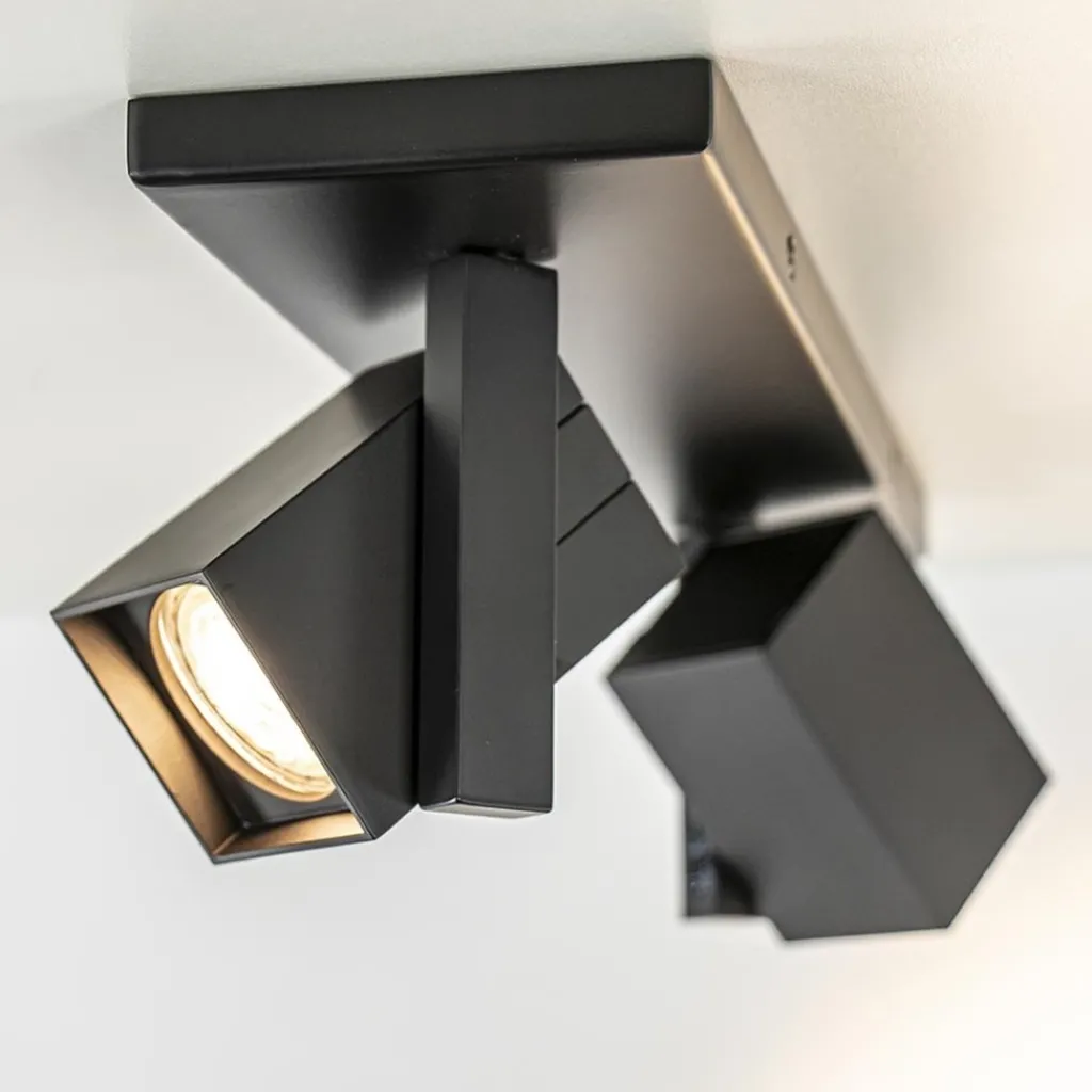 2-Lichts plafondlamp met vierkante spots mat zwart>Straluma Online