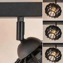 3-Lichts plafondlamp zwart met verstelbare houten kappen><noscript><img width=