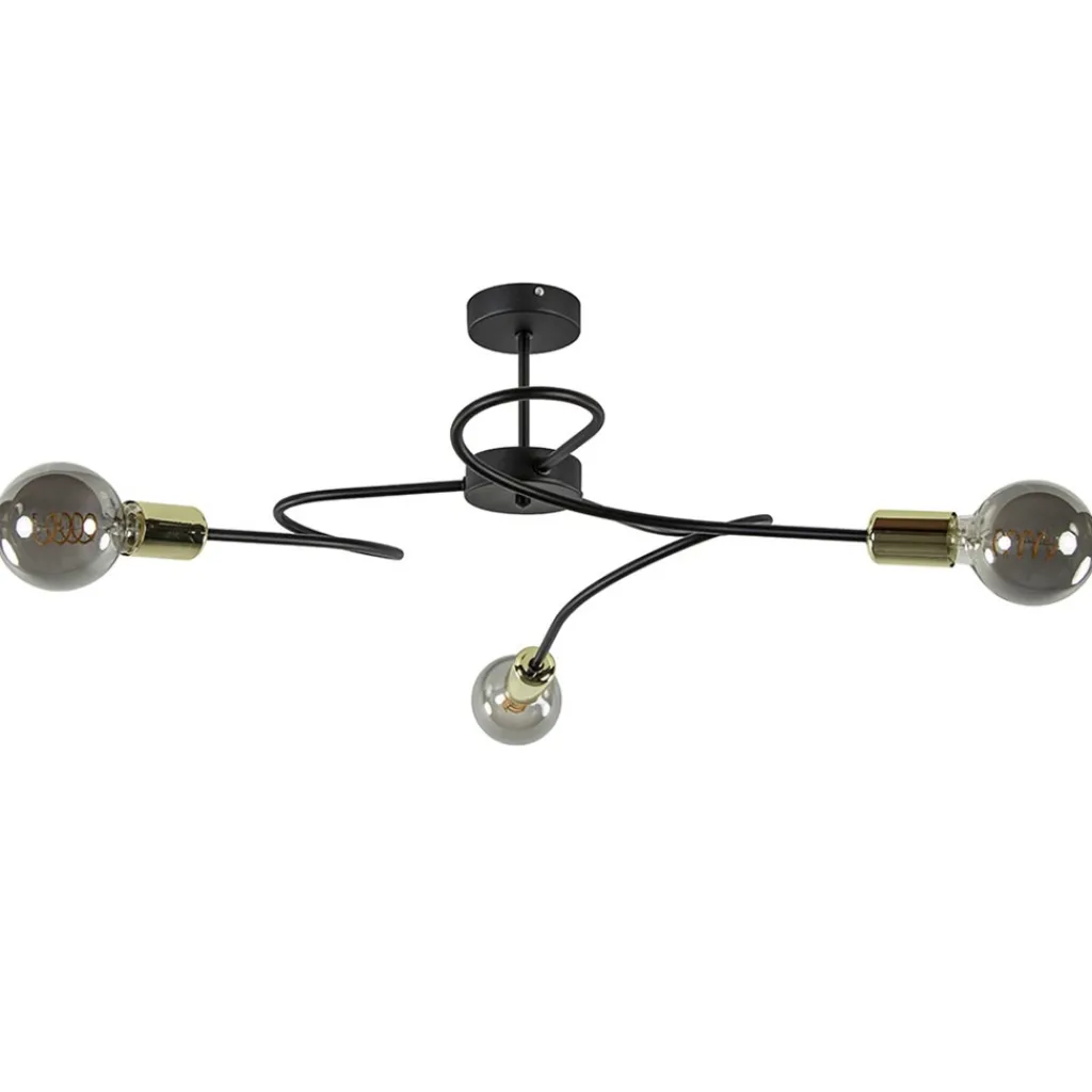 3-Lichts plafondlamp zwart met gouden pendels>Straluma Discount