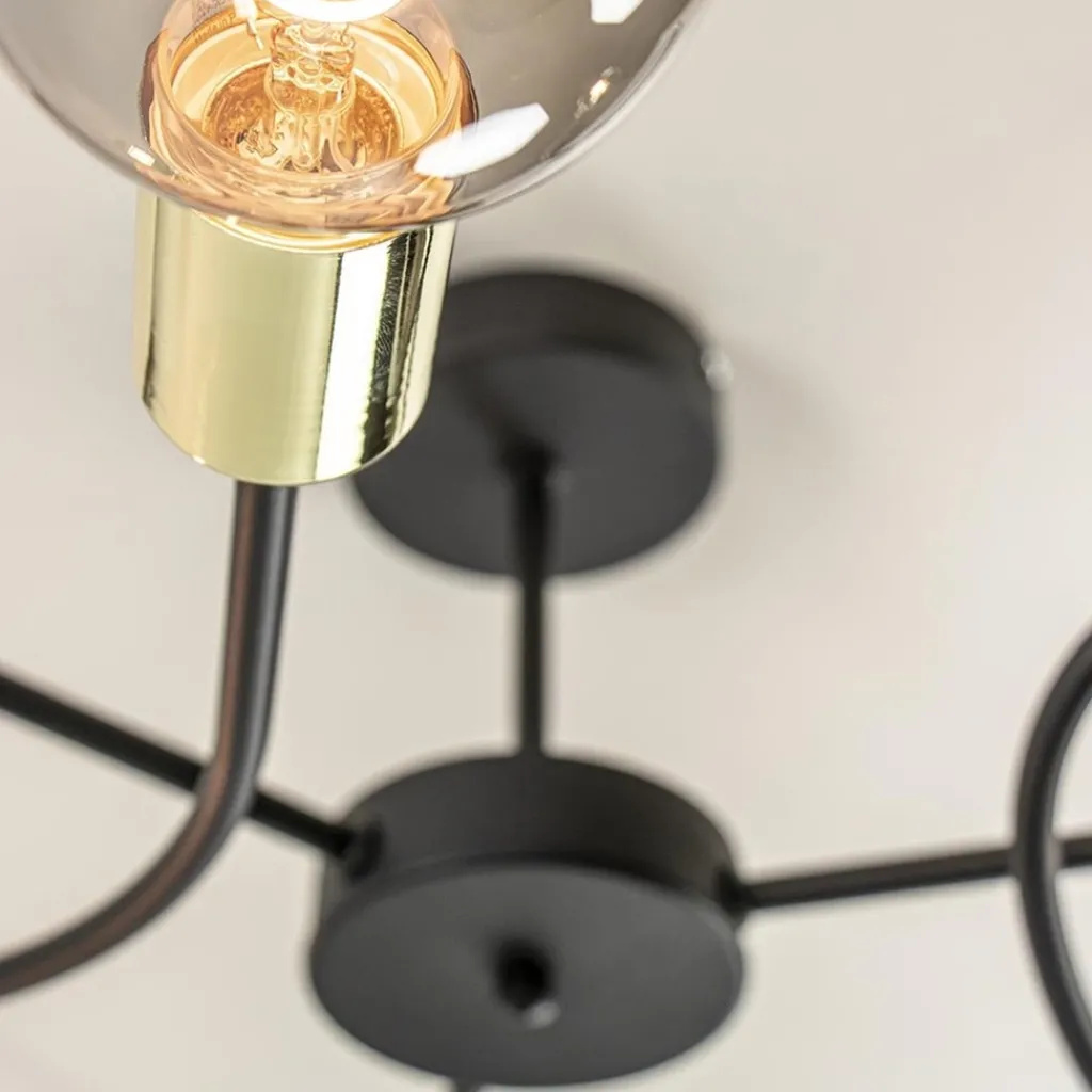 3-Lichts plafondlamp zwart met gouden pendels>Straluma Discount