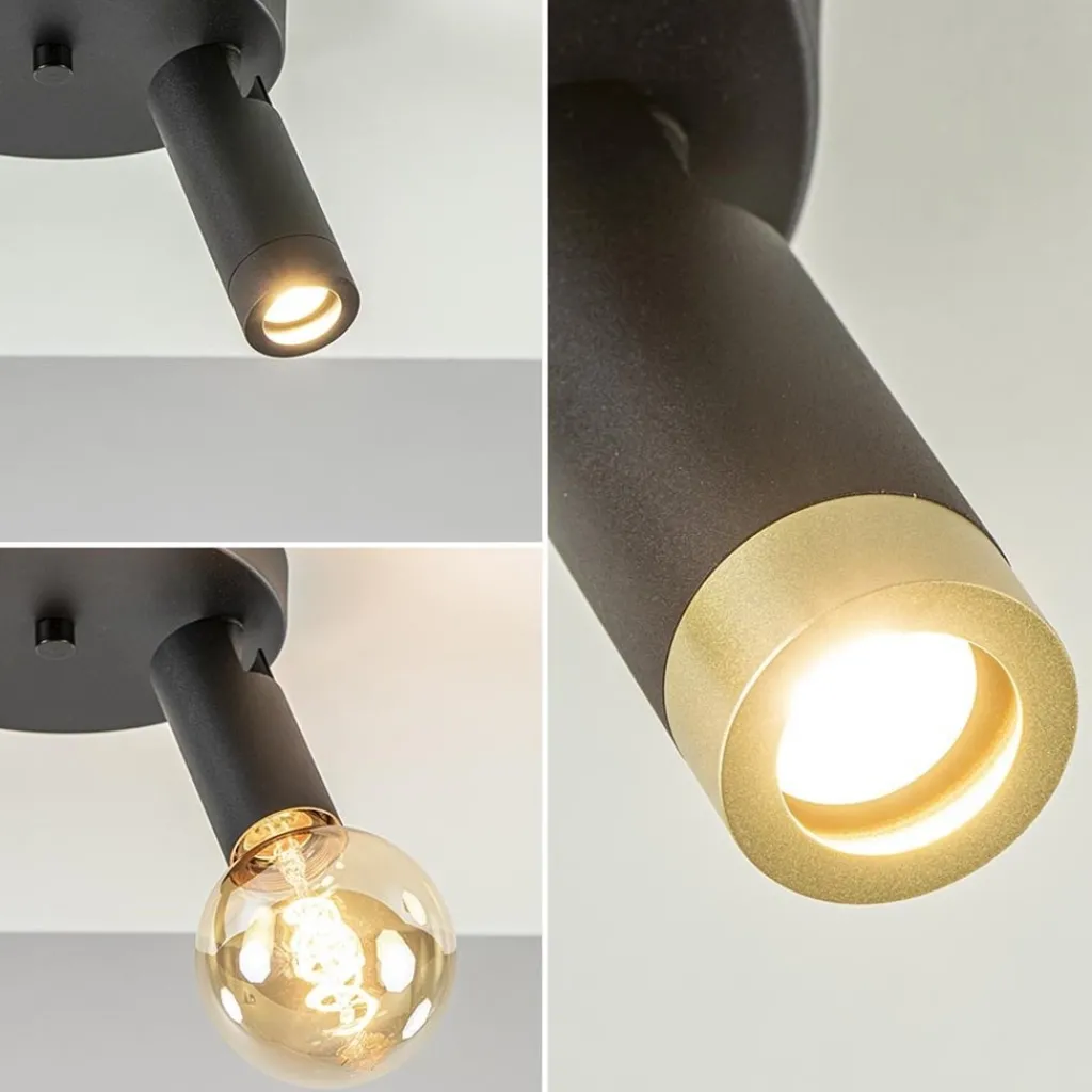 2-Lichts plafondspot mat zwart met gouden accent>Straluma Online