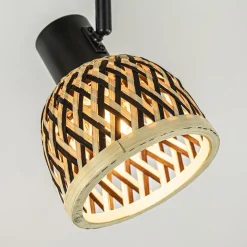 2-Lichts plafond/wandlamp zwart met bamboe kappen><noscript><img width=