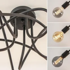 5-Lichts retro plafondlamp mat zwart><noscript><img width=