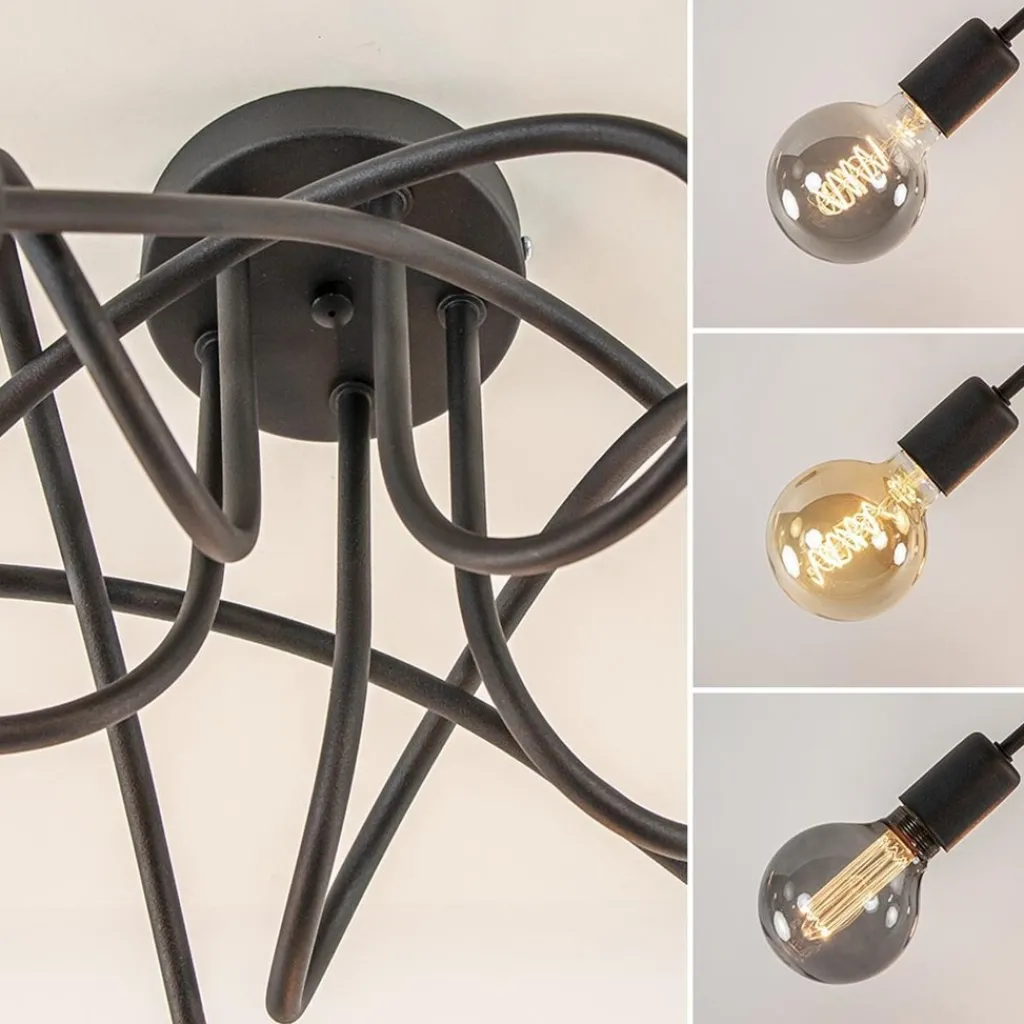5-Lichts retro plafondlamp mat zwart>Straluma Store