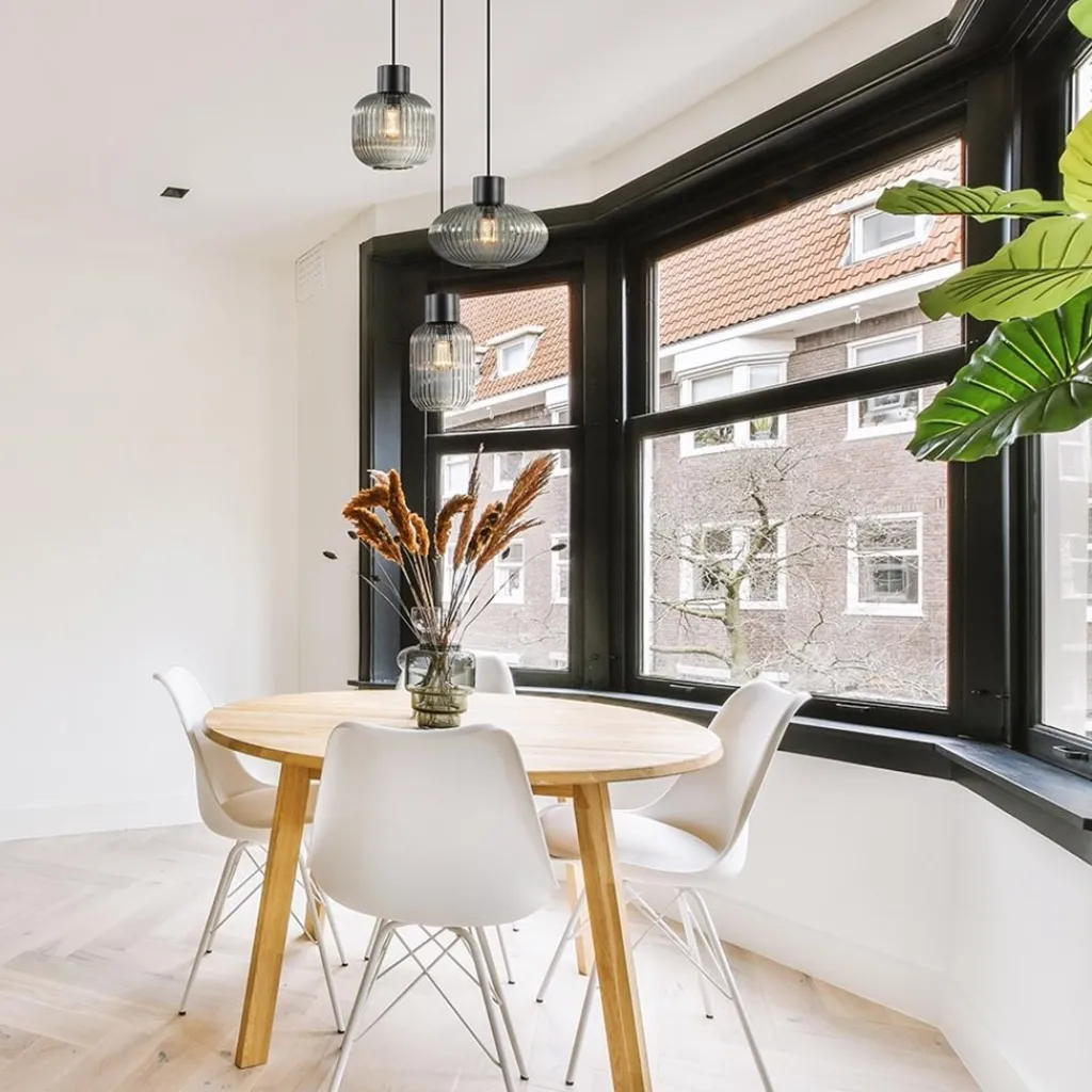3-Lichts ronde eettafelhanglamp zwart met smoke glas>Straluma Online