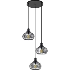 3-Lichts ronde hanglamp met zwarte draadkappen>Straluma Outlet