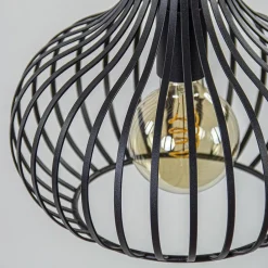 3-Lichts ronde hanglamp met zwarte draadkappen><noscript><img width=