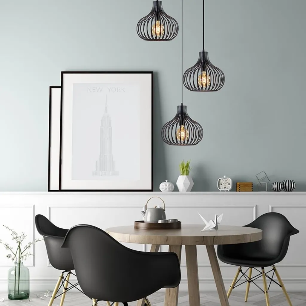 3-Lichts ronde hanglamp met zwarte draadkappen>Straluma Outlet