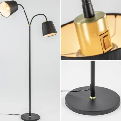 2-Lichts vloerlamp zwart/goud met flexibele armen><noscript><img width=