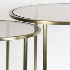 Light and Living bijzettafel Duarte set van 2 goud met bruin glas><noscript><img width=