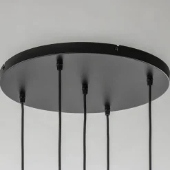 Luxe 5-lichts videlamp messing met amber glazen bollen><noscript><img width=