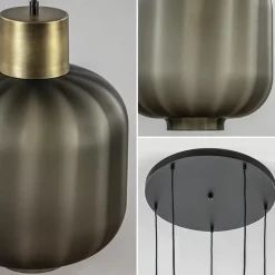 Luxe 5-lichts videlamp zwart/brass met mat zwart glas><noscript><img width=