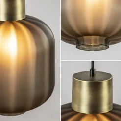 Luxe 5-lichts videlamp zwart/brass met mat zwart glas><noscript><img width=