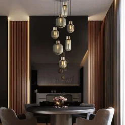 Luxe 7-lichts videlamp zwart/brons met smoke glas><noscript><img width=