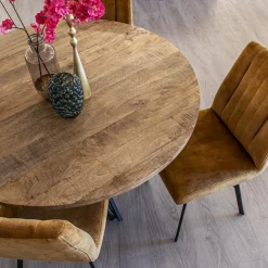 Mango houten eettafel rond met zwarte poot 130 cm><noscript><img width=
