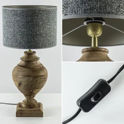 Massief houten lampvoet Milazzo met bronzen fitting><noscript><img width=