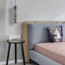 Metalen hanglamp cilinder bruin gevlamd><noscript><img width=