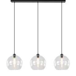 Moderne eettafelhanglamp zwart met helder glas>Straluma Best Sale