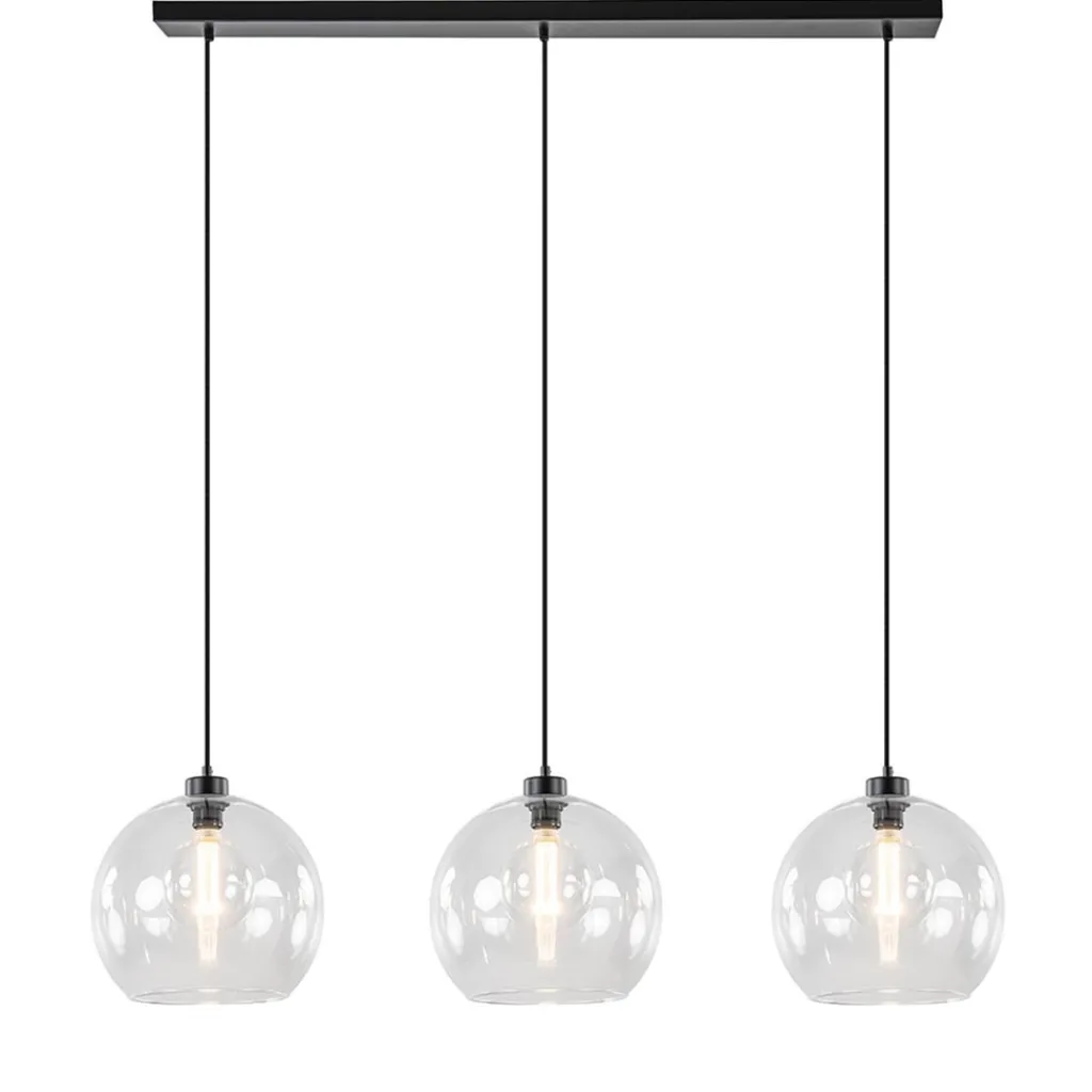 Moderne eettafelhanglamp zwart met helder glas>Straluma Best Sale