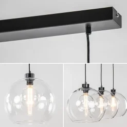 Moderne eettafelhanglamp zwart met helder glas><noscript><img width=