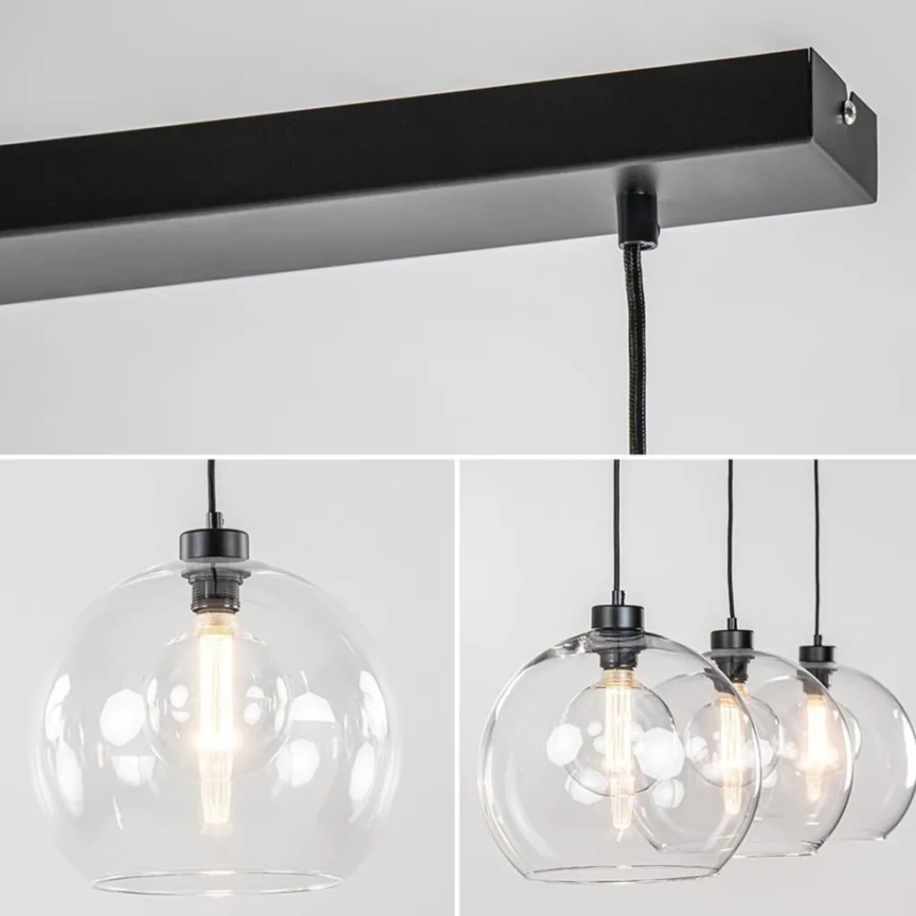 Moderne eettafelhanglamp zwart met helder glas>Straluma Best Sale
