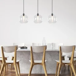 Moderne eettafelhanglamp zwart met helder glas><noscript><img width=