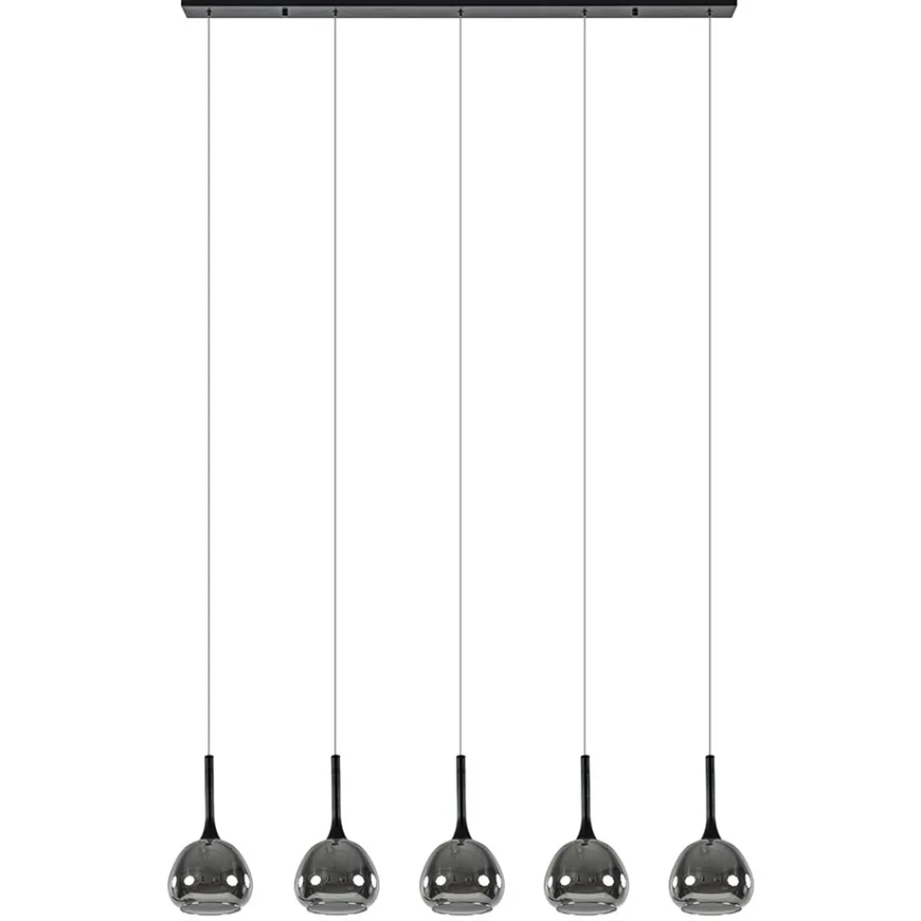 Moderne 5-lichts eettafelhanglamp zwart met dubbel glas>Straluma Outlet