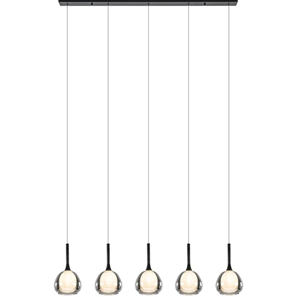 Moderne 5-lichts eettafelhanglamp zwart met dubbel glas>Straluma Outlet