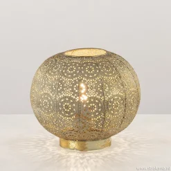 Oosterse tafellamp rond antiek messing>Straluma Hot