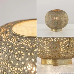 Oosterse tafellamp rond antiek messing><noscript><img width=