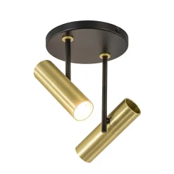 Opbouwspot 2-lichts rond zwart/brass verstelbaar>Straluma Shop