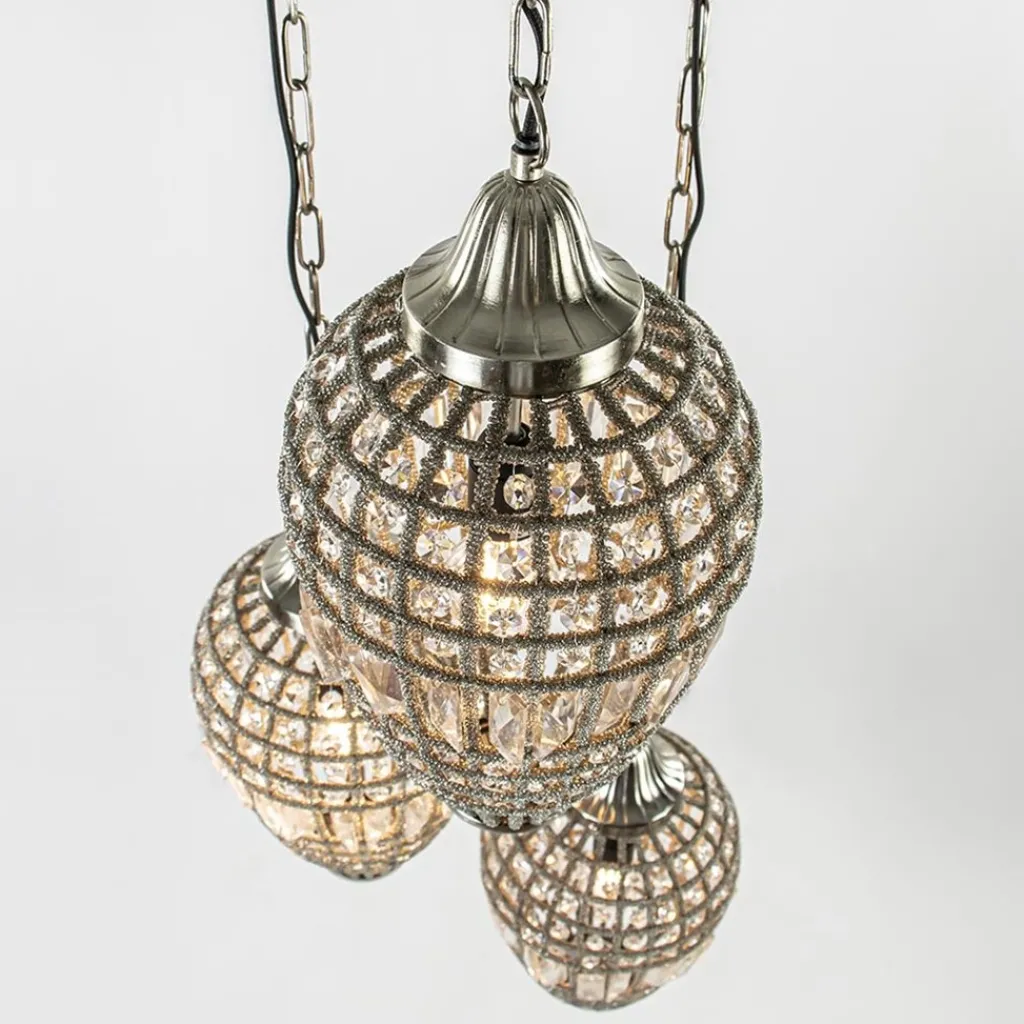 Ronde 3-lichts hanglamp Charlene nikkel/kristal>Straluma Shop