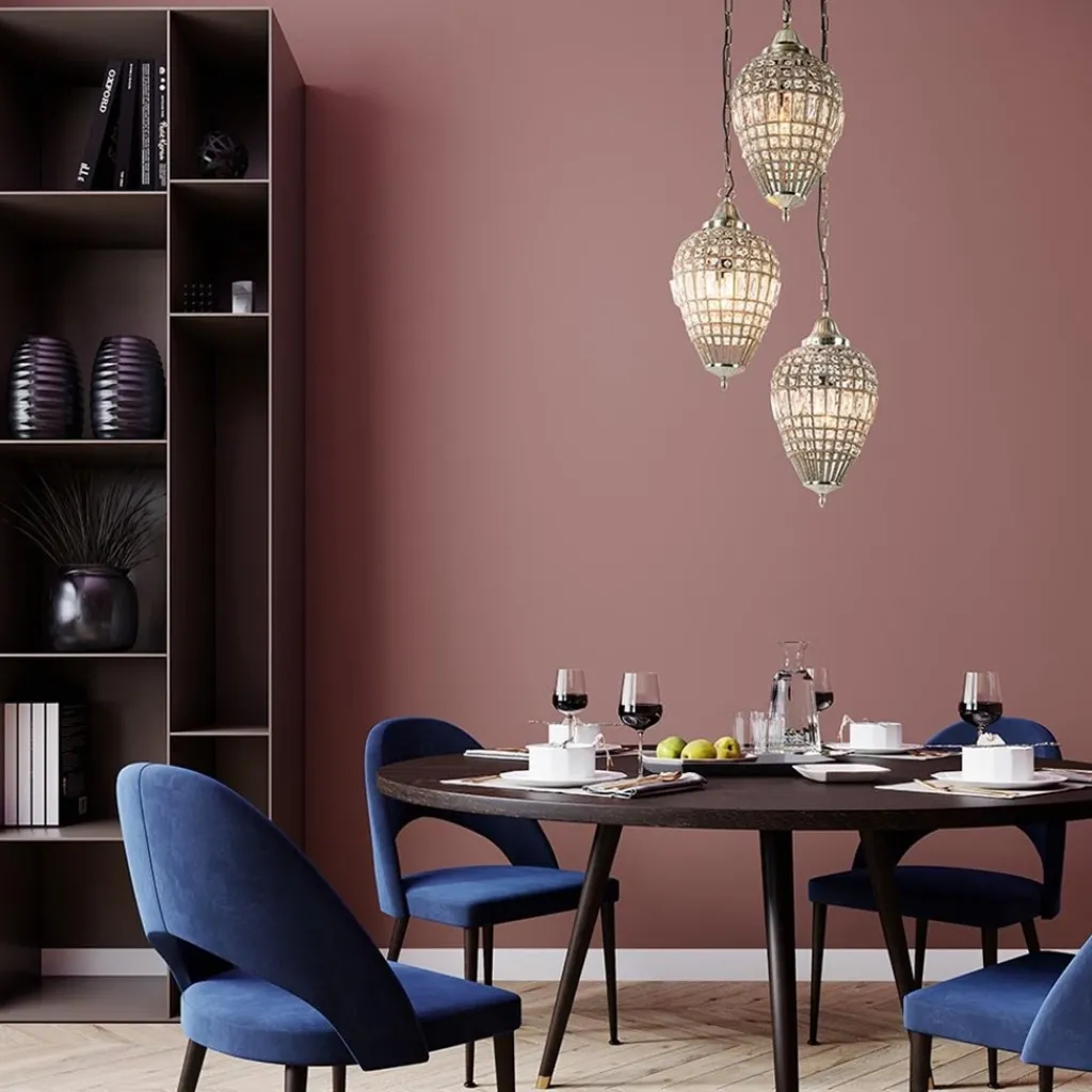 Ronde 3-lichts hanglamp Charlene nikkel/kristal>Straluma Shop