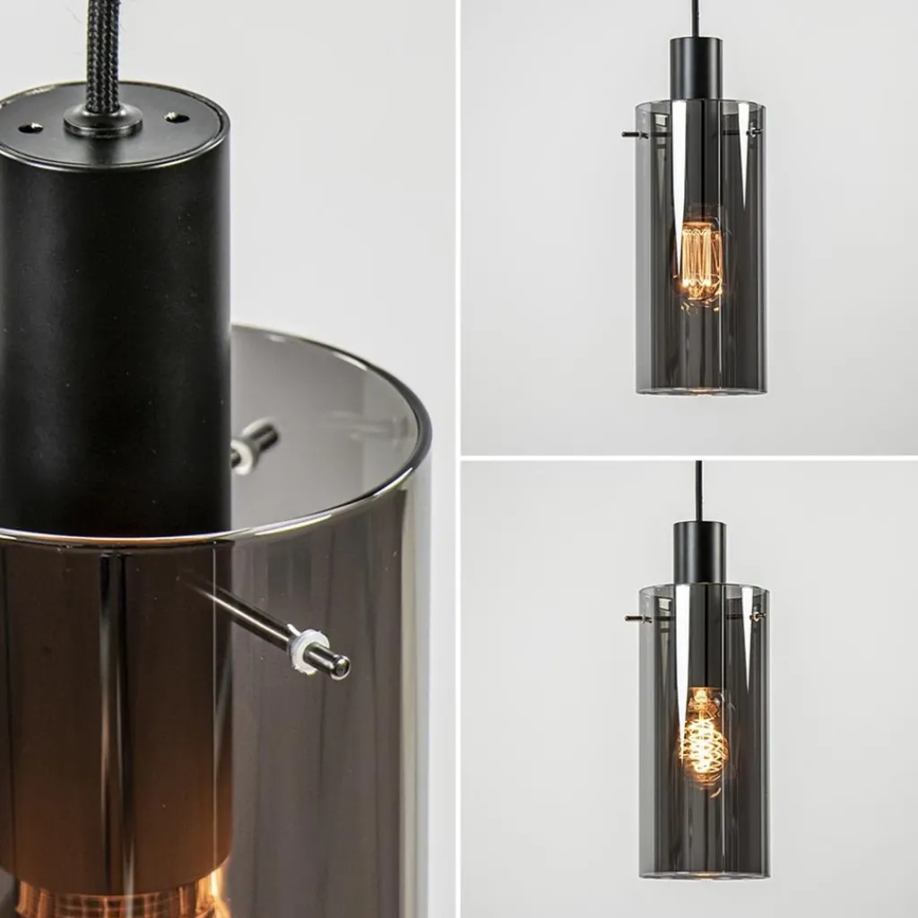 Ronde 3-lichts hanglamp met cilinder smoke glas>Straluma New