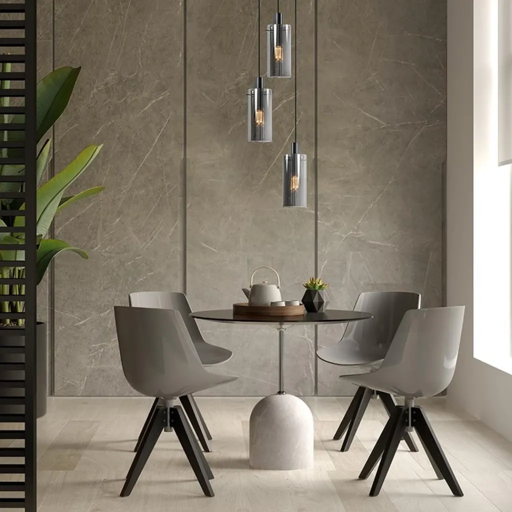 Ronde 3-lichts hanglamp met cilinder smoke glas>Straluma New