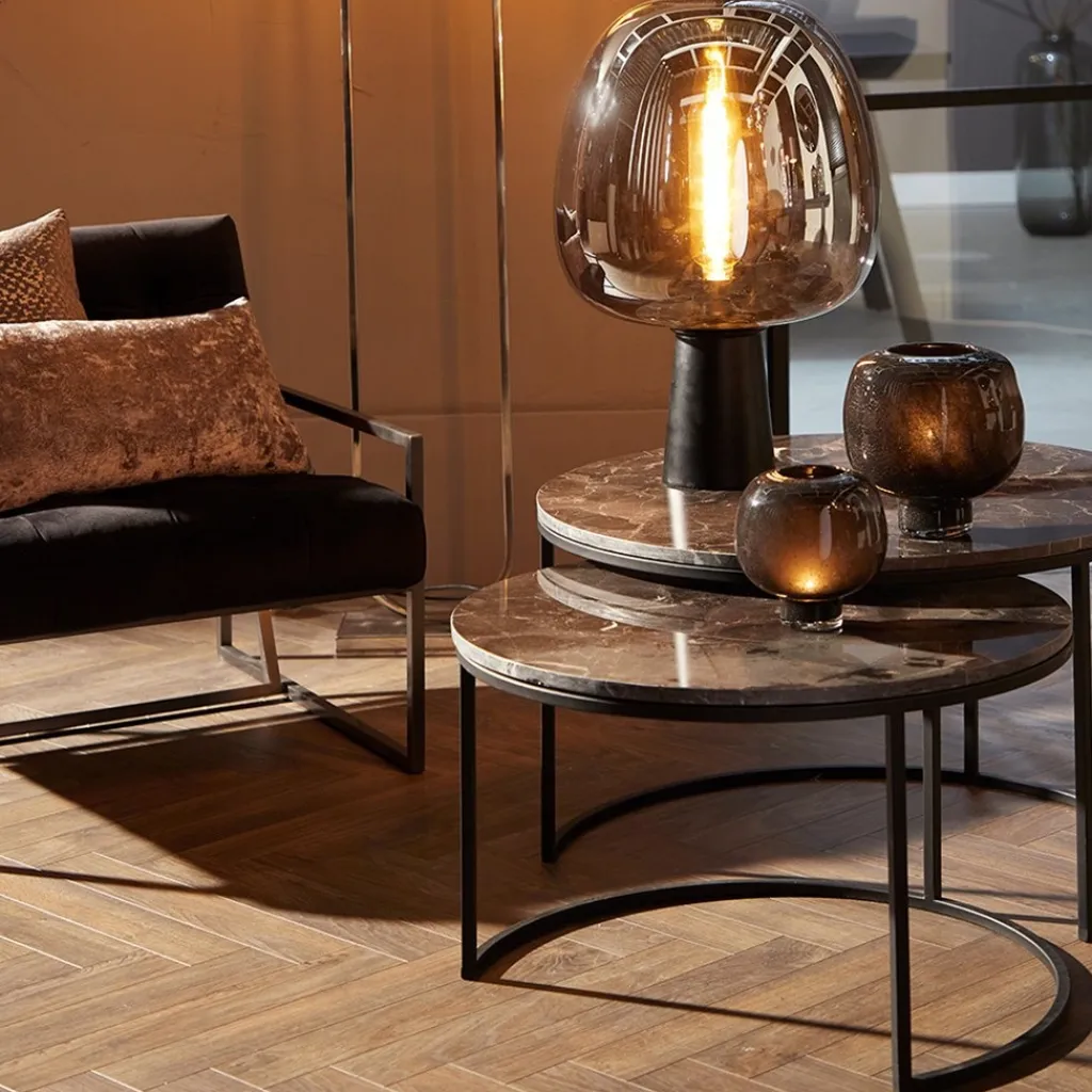 Salontafel Alfio set van 2 bruin marmer met zwart>Straluma Cheap