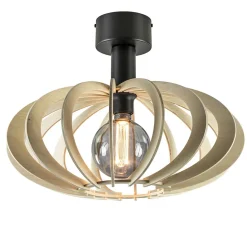 Scandinavische plafondlamp mat zwart met houten kap>Straluma Clearance