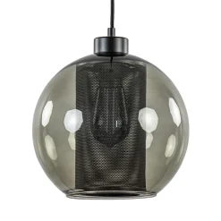 Smoke glazen hanglamp bol met zwarte gaas cilinder>Straluma New
