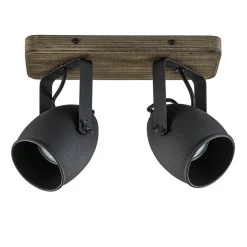 Spot 2-lichts zwart met hout>Straluma Shop