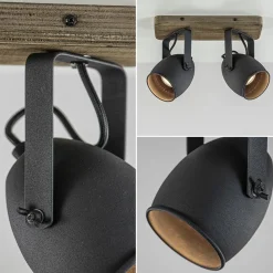 Spot 2-lichts zwart met hout><noscript><img width=