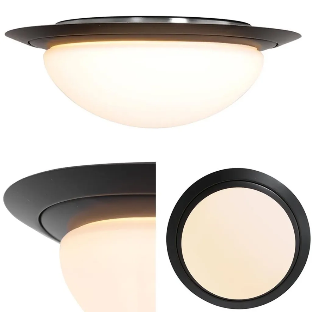 3-Standen dimbare LED plafondlamp zwart met wit glas IP44>Straluma Online