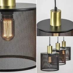 Stoere 3-lichts hanglamp mat zwart met goud><noscript><img width=