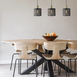 Stoere 3-lichts hanglamp mat zwart met goud><noscript><img width=