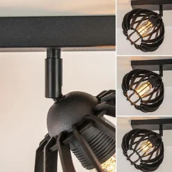 Stoere 2-lichts plafondlamp met houten kappen zwart><noscript><img width=